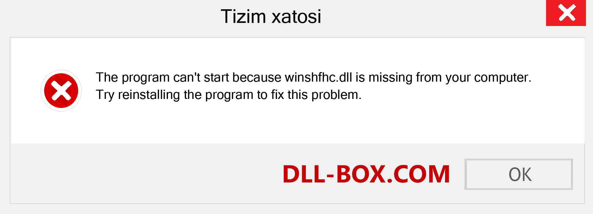 winshfhc.dll fayli yo'qolganmi?. Windows 7, 8, 10 uchun yuklab olish - Windowsda winshfhc dll etishmayotgan xatoni tuzating, rasmlar, rasmlar